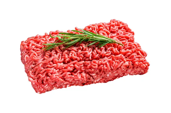 Fris Rauw Gehakt Gemalen Vlees Slagerspapier Geïsoleerd Witte Achtergrond — Stockfoto