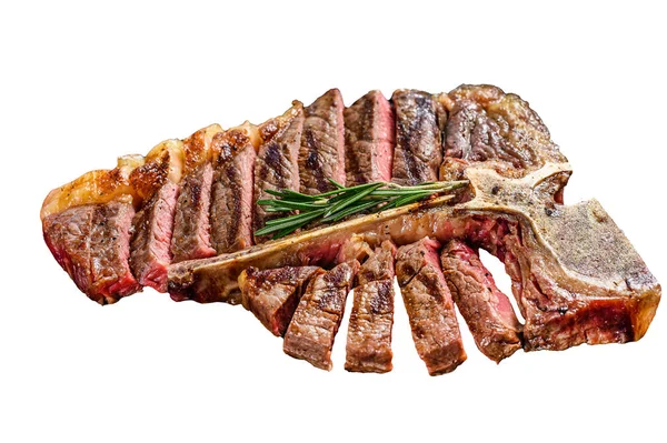 Gegrilde Bone Steak Gekookt Rundvlees Geïsoleerd Witte Achtergrond — Stockfoto