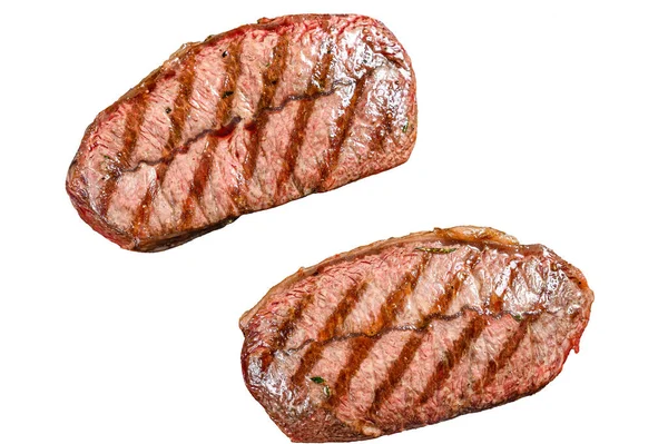 Steaks Vom Grill Einer Pfanne Isoliert Auf Weißem Hintergrund — Stockfoto