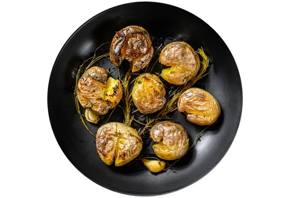 Σακάκι Ψητή Πατάτα Σκόρδο Και Δεντρολίβανο Πιάτο Βιολογικά Λαχανικά Απομονωμένα — Φωτογραφία Αρχείου