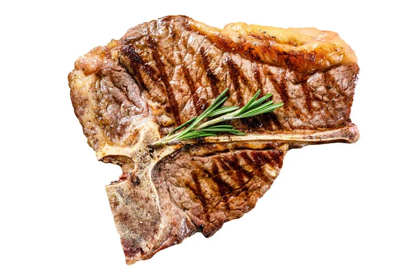 Stock image Grilled Porterhouse steak on a chopping Board. Cooked beef meat. Isolated on white background