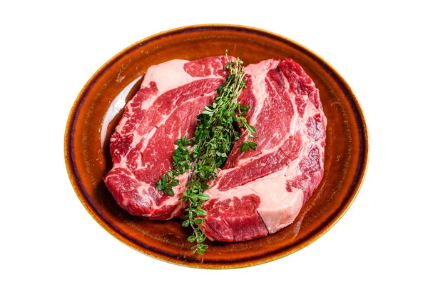 Raw Chuck Eye Roll Steaks Viande Bœuf Biologique Isolé Sur — Photo