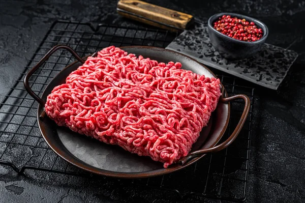 Raw Beef Lamb Minced Meat Fresh Ground Meat Black Background — Stok Foto