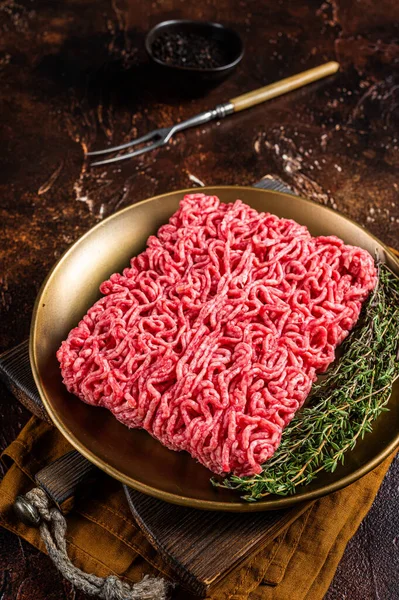 Fresh Mutton Lamb Mince Meat Raw Ground Meat Dark Background — Stok Foto