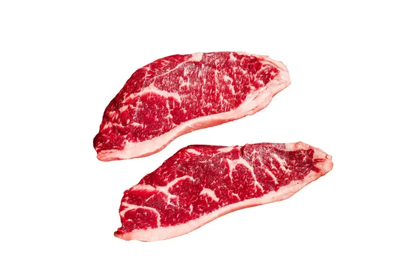 Biefstuk Van Gemarmerd Rundvlees Zwarte Angus Geïsoleerd Witte Achtergrond — Stockfoto
