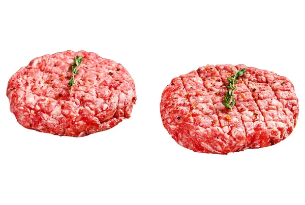 Köttbiffar Och Köttfärs Isolerad Vit Bakgrund — Stockfoto