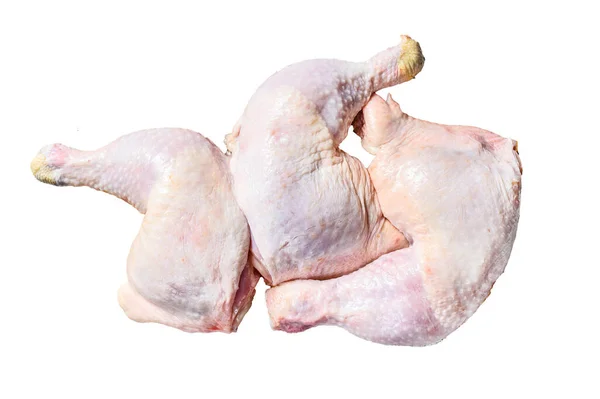 Ωμά Μπούτια Κοτόπουλου Ένα Ξύλο Κοπής Απομονωμένα Λευκό Φόντο — Φωτογραφία Αρχείου