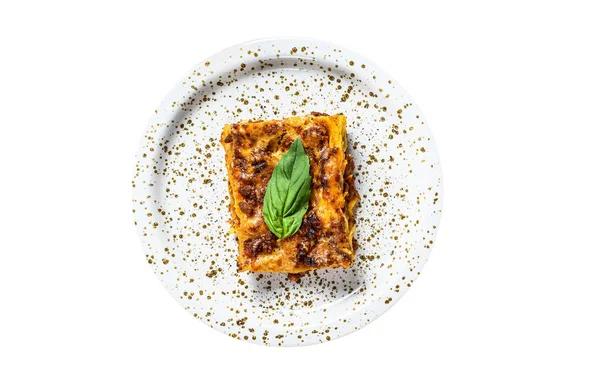 이탈리아 라자냐는 소스와 비프와 먹는다 배경에 고립됨 — 스톡 사진