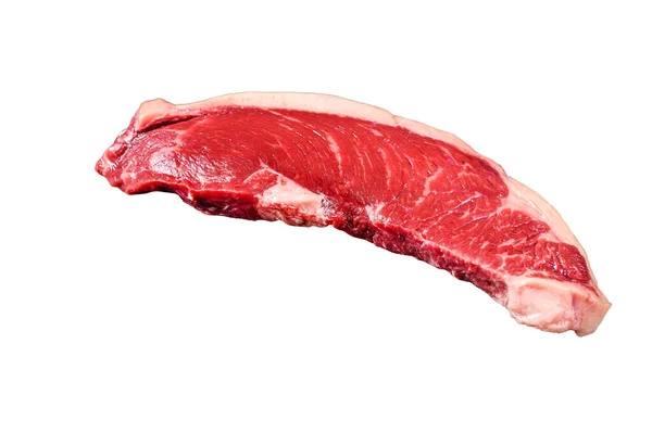 刀片上的生鱼片牛排 大理石牛肉 因白人背景而被隔离 — 图库照片