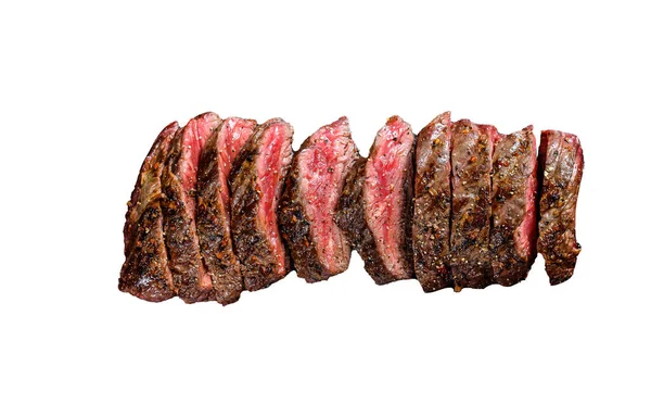 烤烤烤稀疏切片维加斯条牛排 大理石肉牛肉 因白人背景而被隔离 — 图库照片