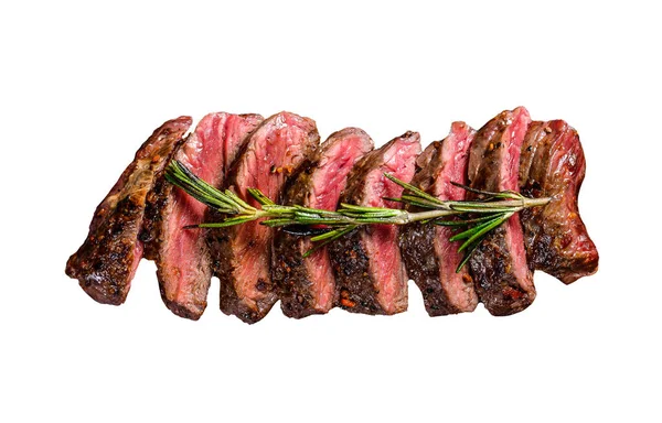 Gegrilde Vegas Strip Steak Marmer Vlees Rundvlees Geïsoleerd Witte Achtergrond — Stockfoto