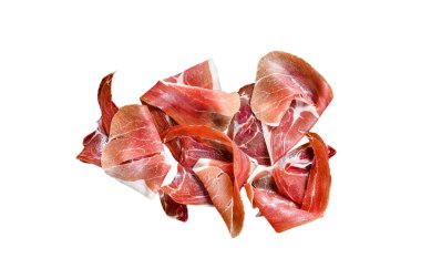İspanyol jamonu Serrano, jambon. Beyaz arkaplanda izole