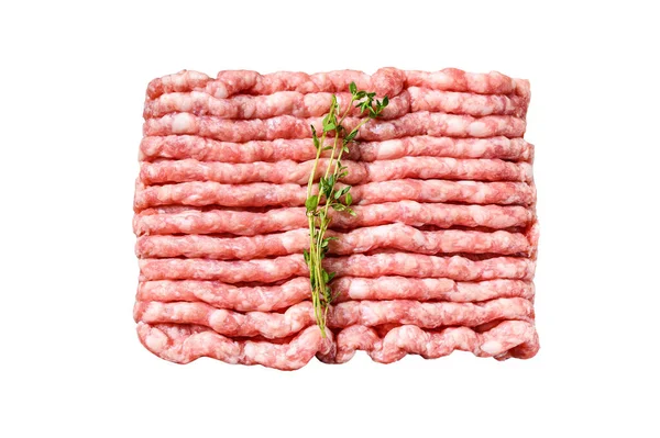 Porco Picado Cru Numa Tábua Cortar Carne Moída Orgânica Recheio — Fotografia de Stock