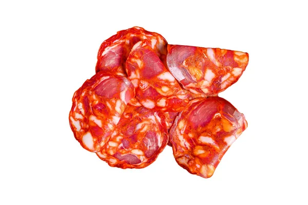 Traditionele Salami Chorizo Worst Geïsoleerd Witte Achtergrond — Stockfoto