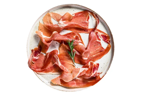 Salami Parma Ham 배경에 고립됨 — 스톡 사진