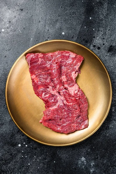Alternative Choice Steak Skirt Machete Raw Beef Meat Black Background —  Fotos de Stock
