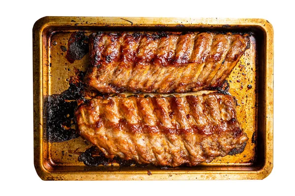 Barbecue Grilled Pork Spare Ribs Isolated White Background — Stock Photo, Image