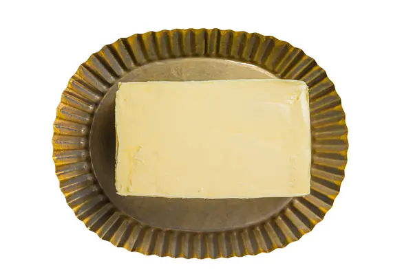 Butterblock Auf Stahlplatte Isoliert Auf Weißem Hintergrund — Stockfoto
