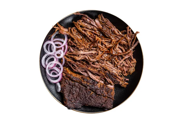 Bbq Pulled Pork Meat Plate Isolated White Background — Stock Photo, Image