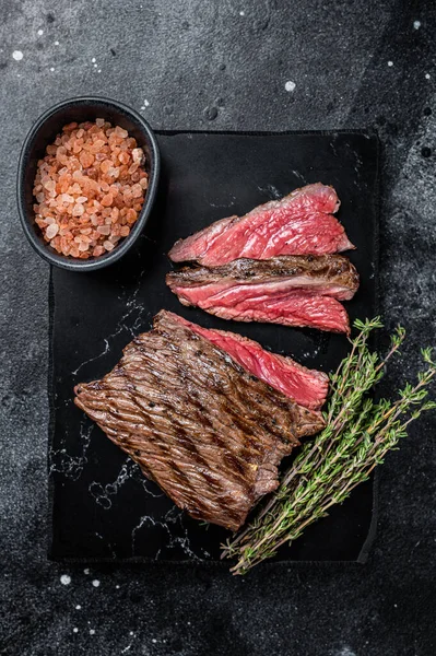 Grilled Wild Venison Steak Thyme Salt Game Meat Black Background — Photo