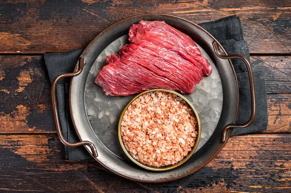Raw Game Meat Venison Dear Meat Steak Wooden Background Top — Foto Stock