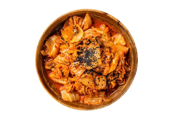 Kimchi Col Plato Madera Con Palillos Para Comer Cocina Coreana — Foto de Stock