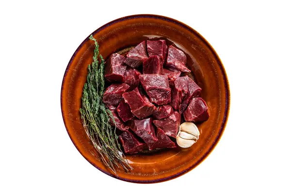 Cut Beef Veal Raw Heart Rustic Plate Herbs High Quality — Stock Photo, Image
