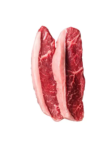トップサーロインビーフステーキまたはブラジルのピカハ 肉屋のクリーバーの生肉 高品質のアイソレート ホワイトバック — ストック写真