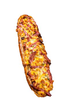 Jambon, pastırma, sebze ve peynirle doldurulmuş ekmek. Yüksek kalite tecrit, beyaz arkaplan