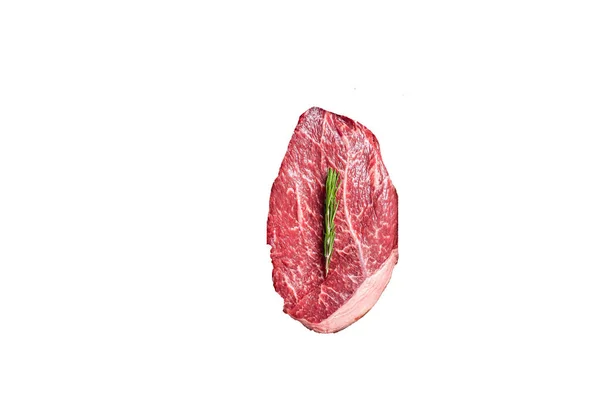 Mermer Biftek Ahşap Tepside Baharatlı Çiğ Yüksek Kalite Tecrit Beyaz — Stok fotoğraf