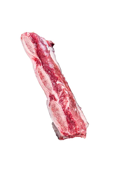 新鲜的生小牛肉排骨在一个木制托盘与香草 高质量的隔离 白色背景 — 图库照片