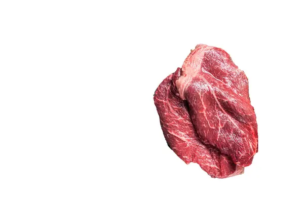 Verse Rauwe Rundvlees Sirloin Steaks Kruiden Specerijen Rond Snijplank Hoge — Stockfoto