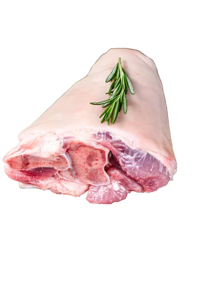 生の豚アイゼンビンナックルハムは 肉の掃除機が付いている木製の板に 高品質のアイソレート ホワイトバック — ストック写真
