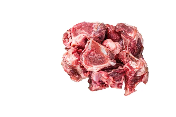 Rohe Rindfleischwürfel Für Eintopf Mit Knochen Hohe Qualität Isolierter Weißer — Stockfoto