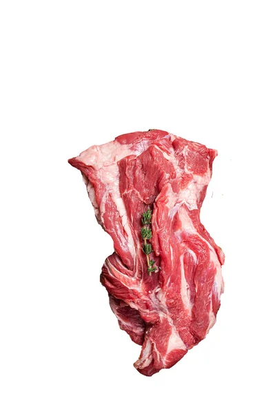 生のボンナスラム肉 木製ボード上の生のネック肉 高品質のアイソレート ホワイトバック — ストック写真