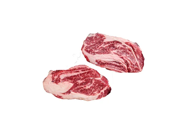 Ungekochte Roh Chuck Eye Roll Steaks Einem Stählernen Küchenblech Hohe — Stockfoto