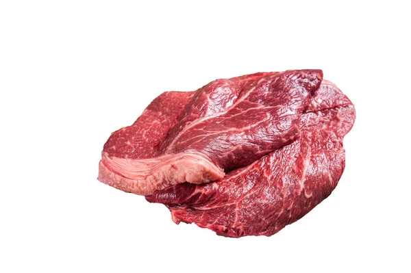 新鲜的生牛肉 牛腰肉 香草和调味品绕着切菜板 高质量的隔离 白色背景 — 图库照片