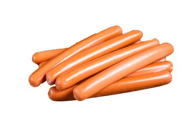 Mutfak masasında çiğ sosis. Yüksek kalite tecrit, beyaz arkaplan