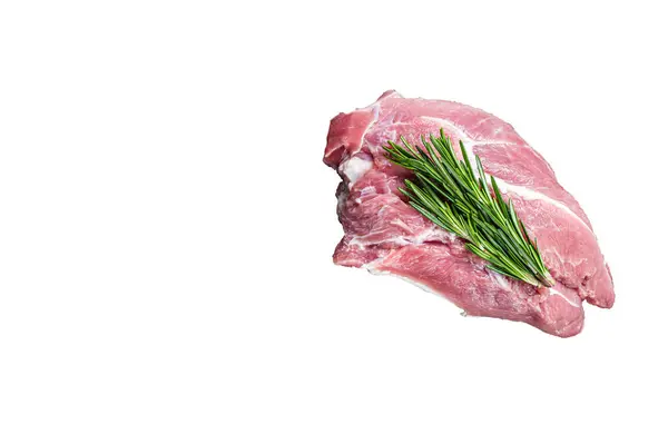 新鮮な生の豚肉の肩肉は キッチンバックグラウンドの食材とスパイスで切りました 高品質のアイソレート ホワイトバック — ストック写真
