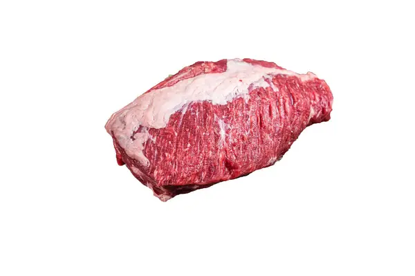 新鲜生鲜的生牛肉肉质切碎在用香草制成的木板上 高质量的隔离 白色背景 — 图库照片