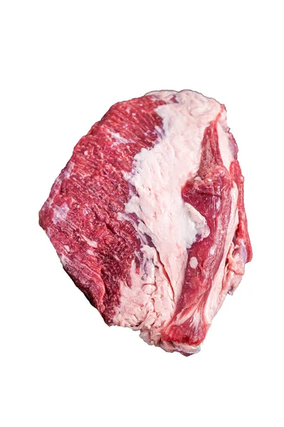 在大理石板上切碎的圆形烤牛肉肉片外面生吃 高质量的隔离 白色背景 — 图库照片