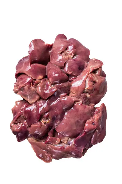 Rauw Kippenlevervlees Slagerstafel Hoge Kwaliteit Isolate Witte Achtergrond — Stockfoto