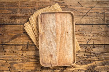 Boş kırsal ahşap kesim tahtası dokusu, sağlıklı pişirme geçmişi. Ahşap arka plan. Üst Manzara. Boşluğu kopyala.