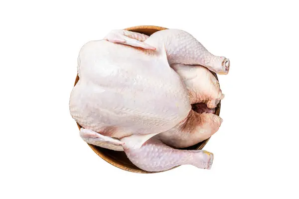 Organiczny Kurczak Surowy Drób Drewnianej Płycie Odizolowane Białe Tło Widok — Zdjęcie stockowe