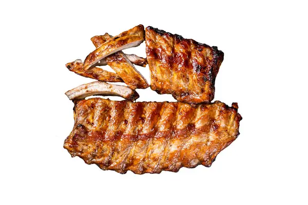 Barbekü Domuz Pirzolası Çelik Tepside Sıcak Bal Salamurası Zole Beyaz — Stok fotoğraf