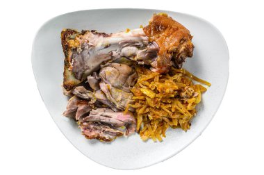 Domuz budu ve haşlanmış lahana. İzole, beyaz arkaplan