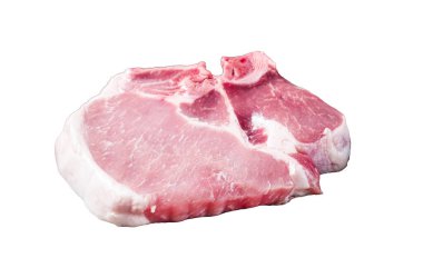 Çiğ domuz eti, pirzola, biftek. İzole, beyaz arkaplan