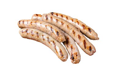 Barbeküden ızgara domuz sosisi. İzole, beyaz arkaplan