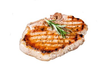 Izgara domuz eti, pirzola biftek. İzole, beyaz arkaplan