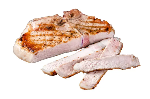Grilled Slised Pork Chop Bone Meat Steak Isolated White Background — Stock Photo, Image